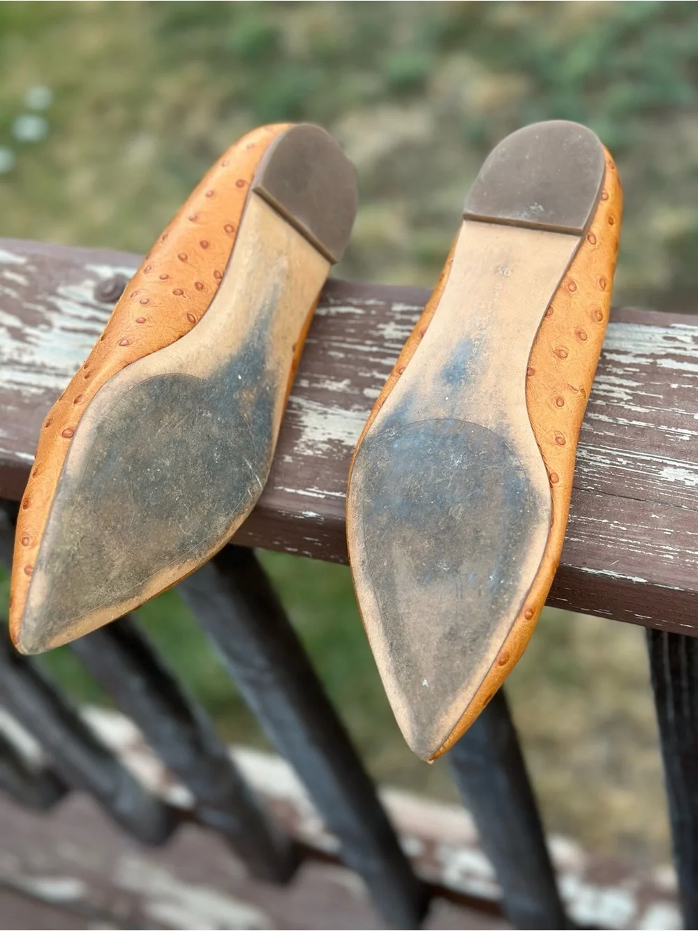 Banana Republic Ostrich-Embossed Pointed Mary Janes in Tan